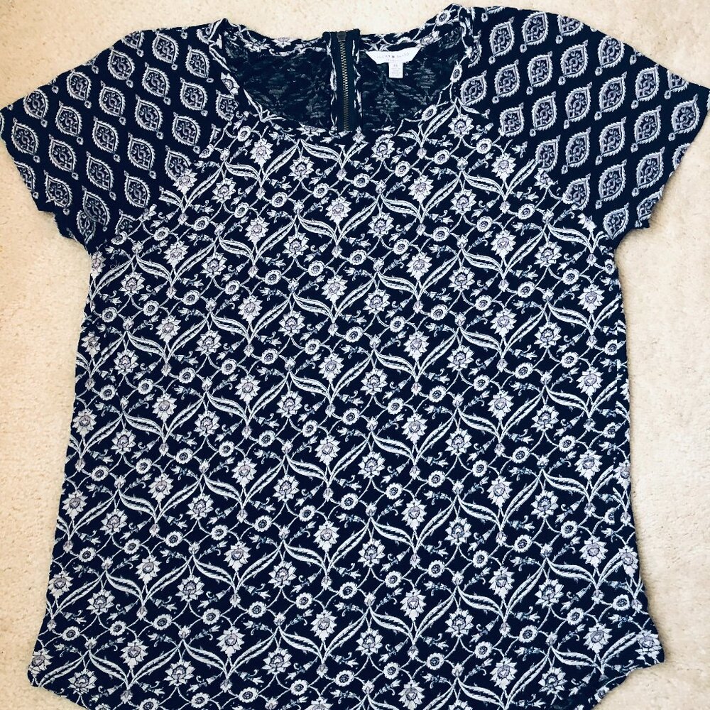 LUCKY BRAND WOMENS KNIT PRINT COTTON BLEND TOP SHORT SLEEVE SCOOP HEM MEDIUM
